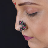 Oxidized Chand Shape Stone Nath