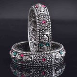 Oxidised Laxmi Motive Stone Bangles