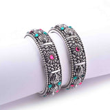 Oxidised Laxmi Motive Stone Bangles