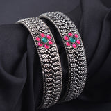 Oxidised Flower Stone Bangles