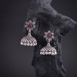 Oxidised Flower Stud Stone Zumki