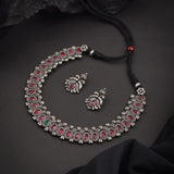 Oxidised Pink Stone Necklace