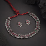 Oxidised Pink Stone Kolhpuri Necklace