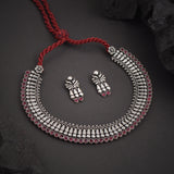 Oxidised Pink Stone Kolhapuri Necklace