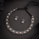 Oxidised Green Stone With Necklace
