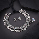 Oxidised Pink Monalisa Stone Necklace With Ring set