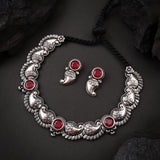 Oxidised Red Stone Mango Motive Necklace Set