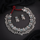 Oxidised Mint Stone Necklace Set