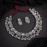 Oxidised Mint Monalisa Stone Necklace set