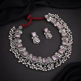 Oxidised Pink Monalisa Stone Necklace set