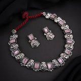 Oxidised Pink Monalisa Stone Necklace Set