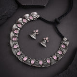 Oxidised Pink Monalisa Stone Necklace set