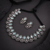 Oxidised Mint Monalisa Stone Necklace set