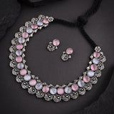 Oxidised Pink Mint Monalisa Stone Necklace
