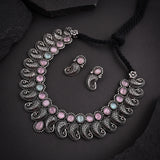 Oxidised Pink Mint Monalisa Stone Necklace