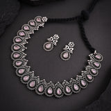 Oxidised Pink Monalisa Stone Necklace set