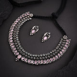 Oxidised Pink Monalisa Stone Necklace set