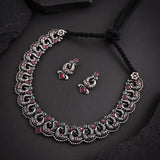 Oxidised Red Monalisa Stone Necklace set