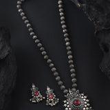 Oxidised Kolhapur Ambabai Pendant with Kolhapuri Javmani Beads