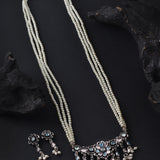 Oxidised Tanmani Pendant Moti Necklace