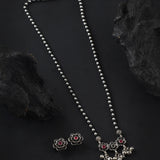 Oxidised 3 Flower Pendant Single layer 18 Inches Mangalsutra