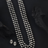 Oxidised 3 Layer Ethnic Round Ball Long Necklace