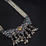 Oxidised Tanmani Pendant Moti Necklace