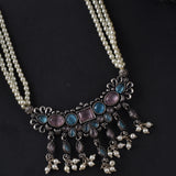 Oxidised Monalisa Stones Tanmani Necklace