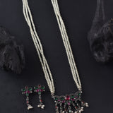 Oxidised Green Pink Stone Tanmani Necklace