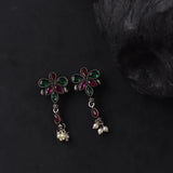 Oxidised Green Pink Stone Tanmani Necklace