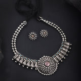 Oxidised Round Pendant Delicate Necklace