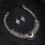 Oxidised Laxmi Coin with Chand Pendant Small Necklace
