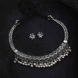 Oxidised Small Chand Shape Motif Delicate Necklace