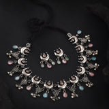 Oxidised Chand Laxmi Motif Monalisa Stone Necklace