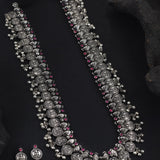 Oxidised Laxmi Coin Ghungroo Long Necklace