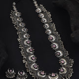 Oxidised Chand Ghungroo with Pink Stone Long Necklace