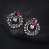 Oxidised Grey Stone Earrings
