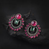 Oxidised Pink Stone Earrings
