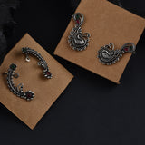 Twin Paisley Love Earrings – Oxidized Silver Statement Studs