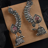 Regal Jhumka Climbers – Oxidized Silver Statement Earrings