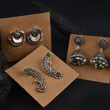 Bold Love Earrings Set – Oxidized Silver Statement Edit
