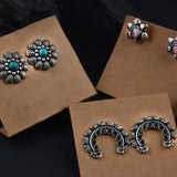Soft Bloom Studs & Crescent Earrings – Oxidized Silver Love Set