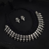 Oxidized Tribal Statement Necklace Set with Earrings – Braided Thread Design