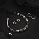 Oxidized Triple Bead necklace Combo Set with Earrings & Rings – Floral Detail