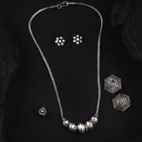 Oxidized Minimal Bead necklace Combo Set with Earrings & Rings – Classic Everyday Design
