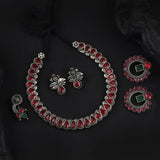 Oxidized Red Stone Necklace Combo Set – Statement Bridal Bundle