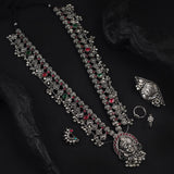 Oxidized Temple Long Necklace Combo Set – Goddess Pendant Bridal Bundle