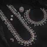 Oxidized Coin Temple Long Necklace Combo Set – Traditional Bridal Bundle