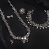 Oxidized Coin Temple Necklace Combo Set with Pendant – Festive Bridal Bundle