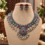 Oxidised peacock design Saaj Necklace